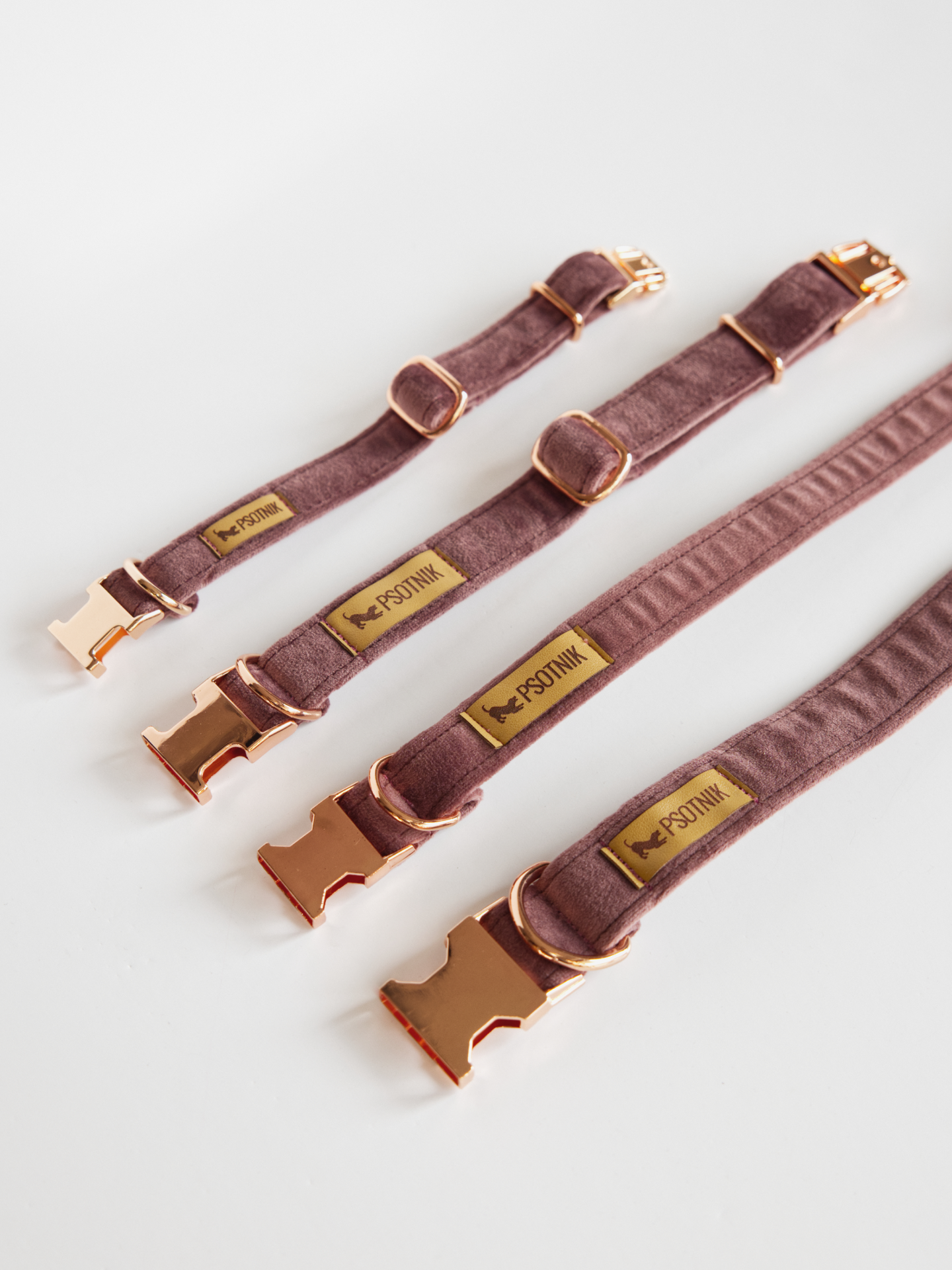 Welurowa wrzosowa obroża dla psa w różnych rozmiarach