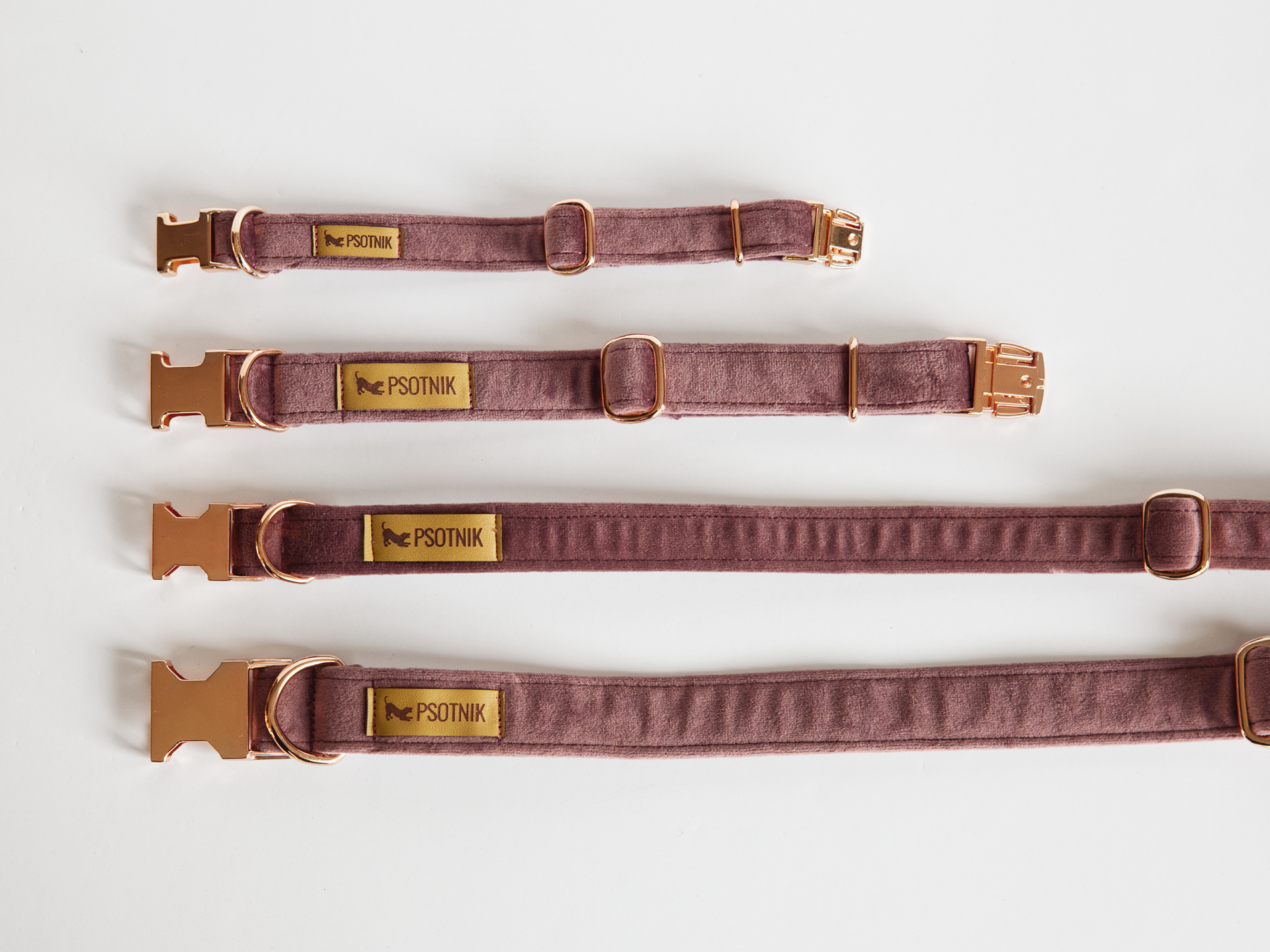 Welurowa wrzosowa obroża dla psa w różnych rozmiarach