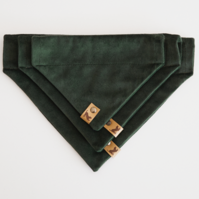 Welurowa bandana dla psa w kolorze butelkowej zieleni