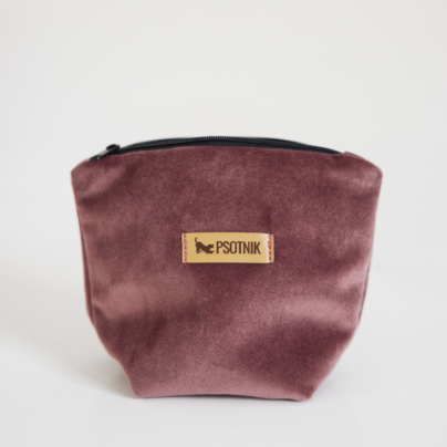 Welurowa wrzosowa saszetka na smaczki dla psa