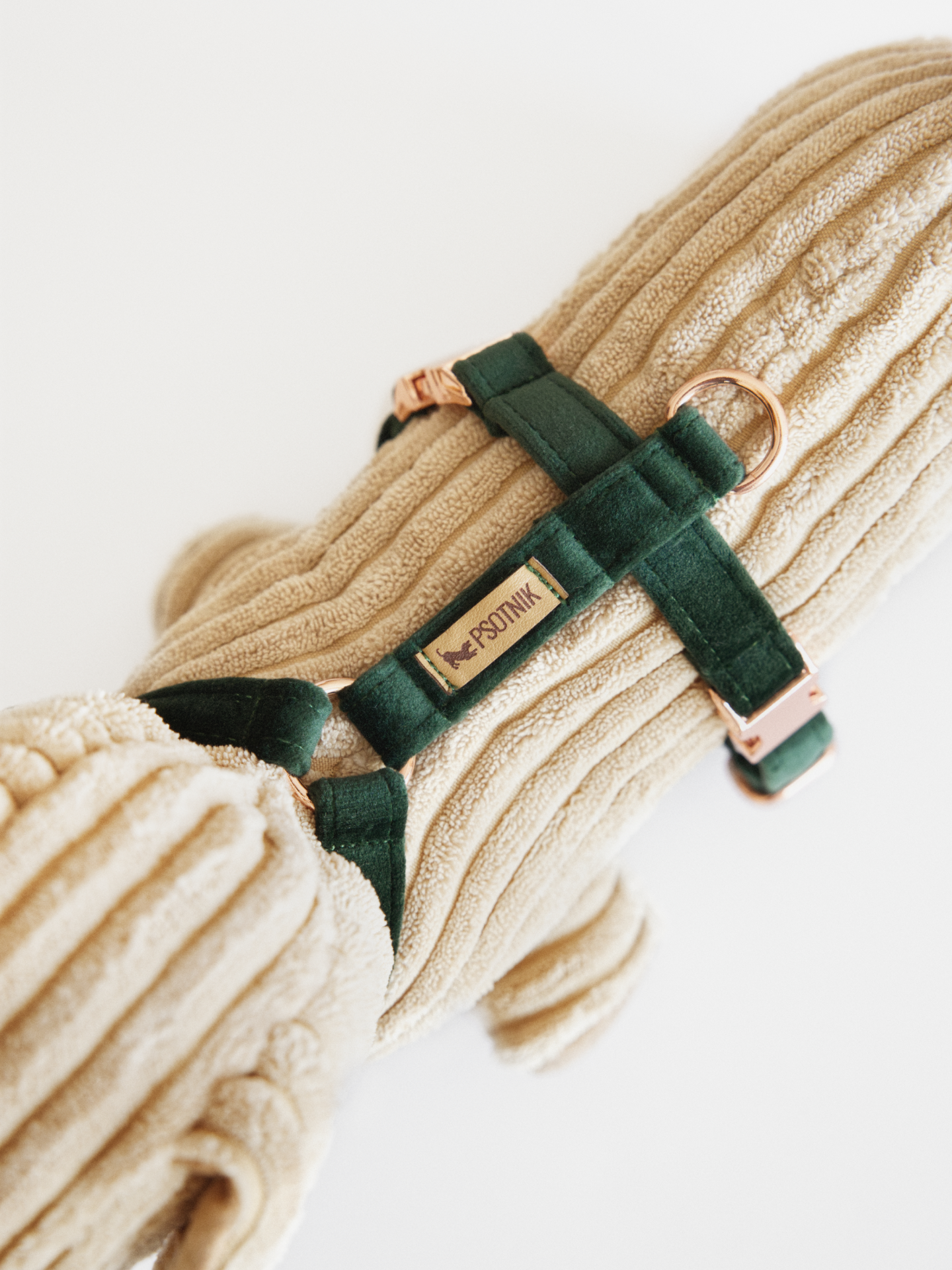 Welurowe szelki dla psa typu guard w kolorze butelkowej zieleni