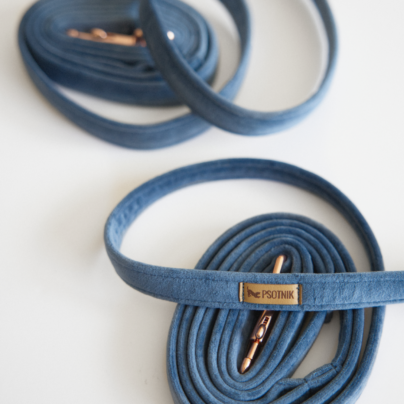 Welurowa smycz miejska dla psa w kolorze niebieskim