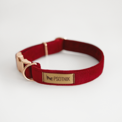 Bordowa welurowa obroża dla psa