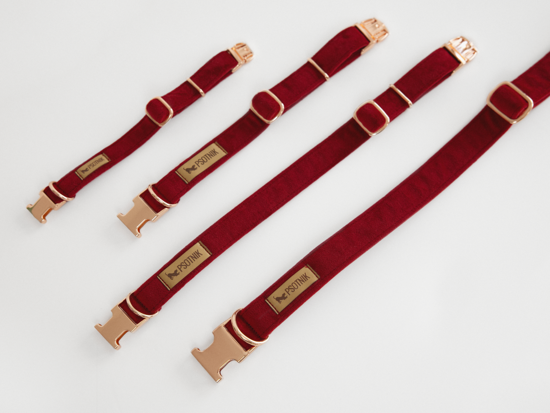 Bordowa welurowa obroża dla psa w różnych rozmiarach