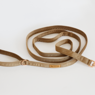 Brązowa welurowa smycz miejska dla psa