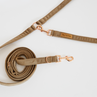 Brązowa welurowa smycz przepinana